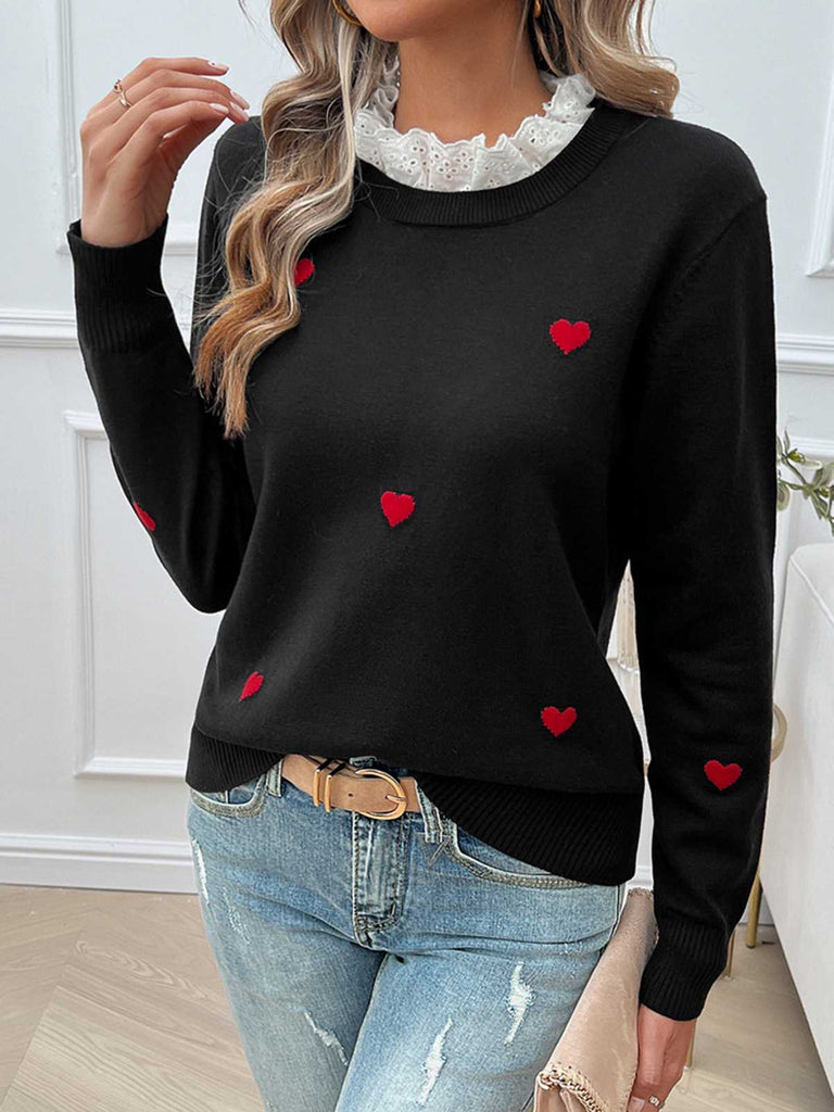 1940s Ruffles Heart Embroidered Sweater — 1940s vi