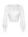 White 1940s Satin V-Neck Lantern Sleeves Blouse: a 1940s classic that whispers rather than shouts