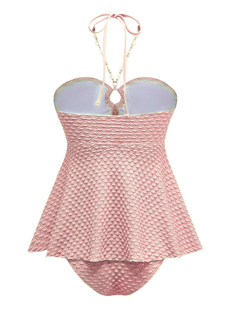 1940s Seashell Chain Lace-Up Halter Swimsuit: 1940s Riviera elegance, reimagined for her