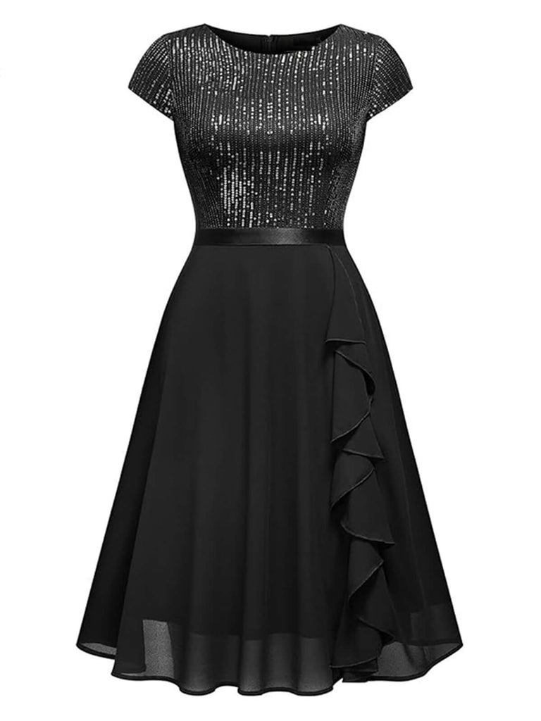 1940s Sequin Chiffon Ruffle Trim Swing Dress: timeless style reimagined
