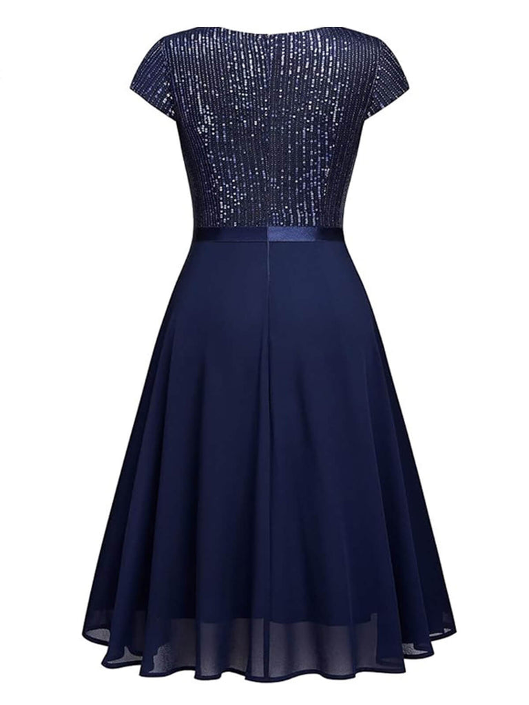 1940s Sequin Chiffon Ruffle Trim Swing Dress — vintage elegance for the modern woman