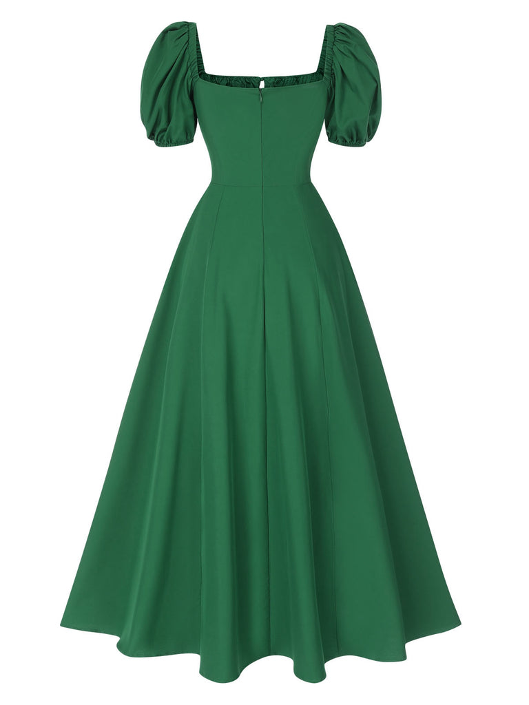 1940s Side Slit Puff Sleeve Square Neck Dress | Retro Stage 1940s Side Slit Puff Sleeve Square Neck Dress | Retro Stage