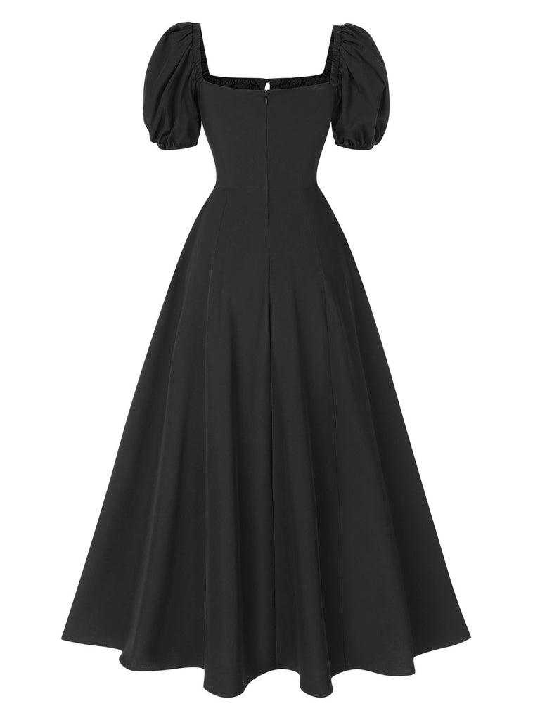 1940s Side Slit Puff Sleeve Square Neck Dress | Retro Stage 1940s Side Slit Puff Sleeve Square Neck Dress | Retro Stage
