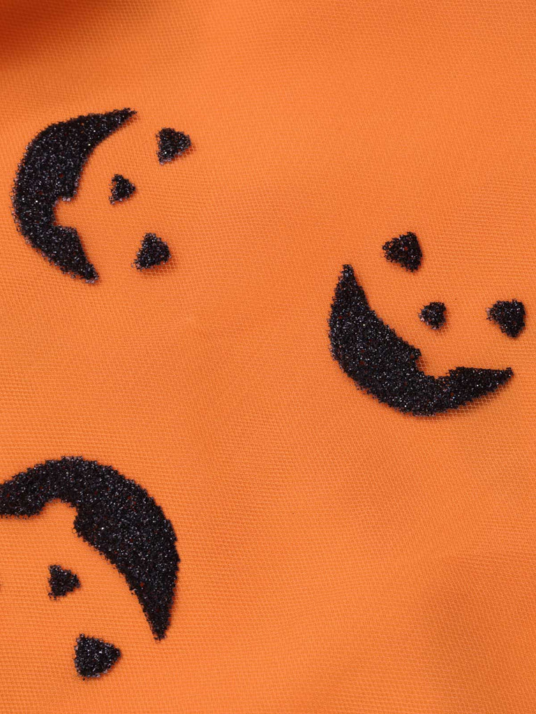 Orange 1940s Halloween Smiley Face Mesh Suspender Skirt - vintage skirt, retro style