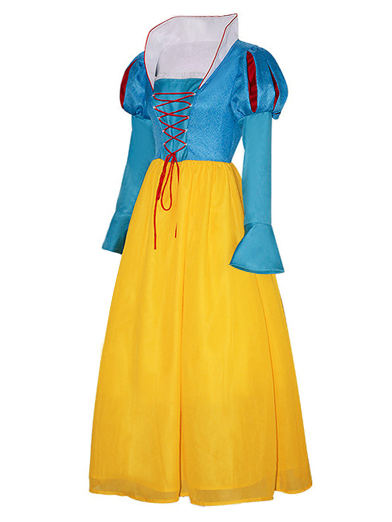 modern snow white dress Princess Costume Snow Puff Sleeve Mesh Patchwork Dress Dapper Day Outfits Yellow&Blue