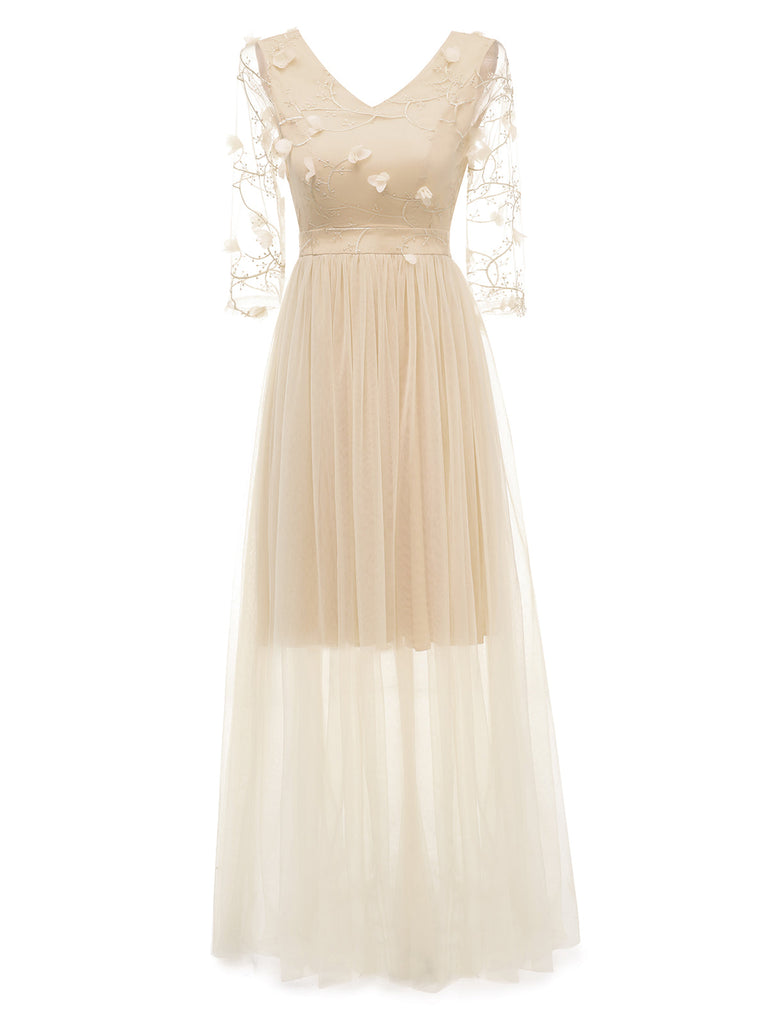 1940s Solid 3D Flowers Banquet Evening Dress — the kind of 1940s dress that makes strangers smile