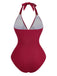 1940s Solid Deep V Halter Ruched One-Piece Swimsuit - vintage swimsuit, pin-up style