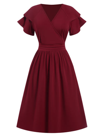 1940s Solid Double Sleeves V-Neck Dress, vintage dress, retro fashion - perfect for women who love vintage and retro fashion