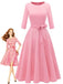 1940s Solid Fit Bow 3/4 Sleeves Swing Dress - vintage dress, retro fashion, rockabilly