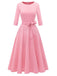 1940s Solid Fit Bow 3/4 Sleeves Swing Dress - vintage dress, retro fashion, rockabilly