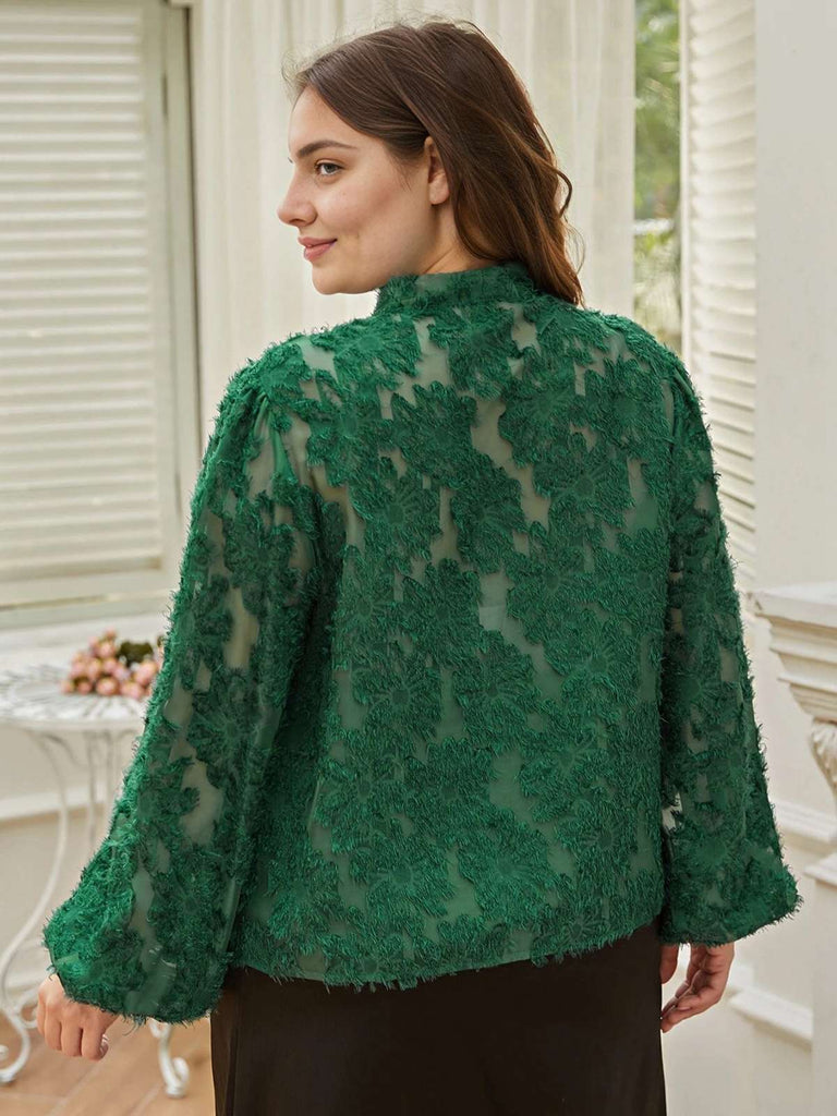 1940s Solid Floral Jacquard Tie Neck Blouse — 1940s elegance she can wear anywhere