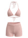 1940s Halter Triangle Textured Bikini Set 6