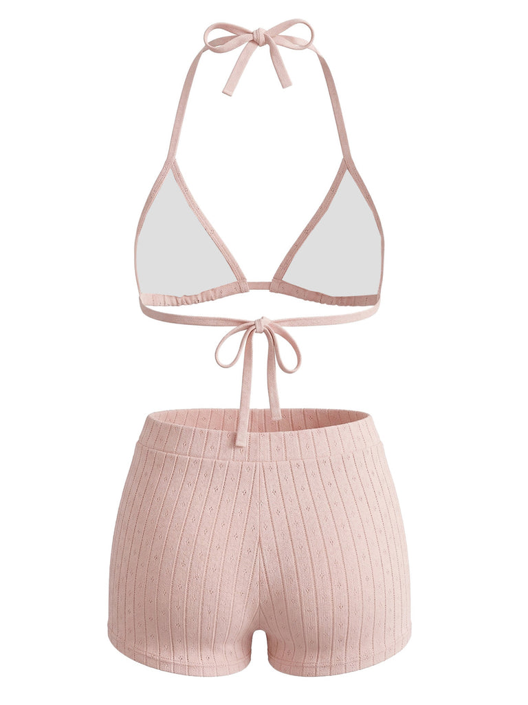 1940s Halter Triangle Textured Bikini Set 7