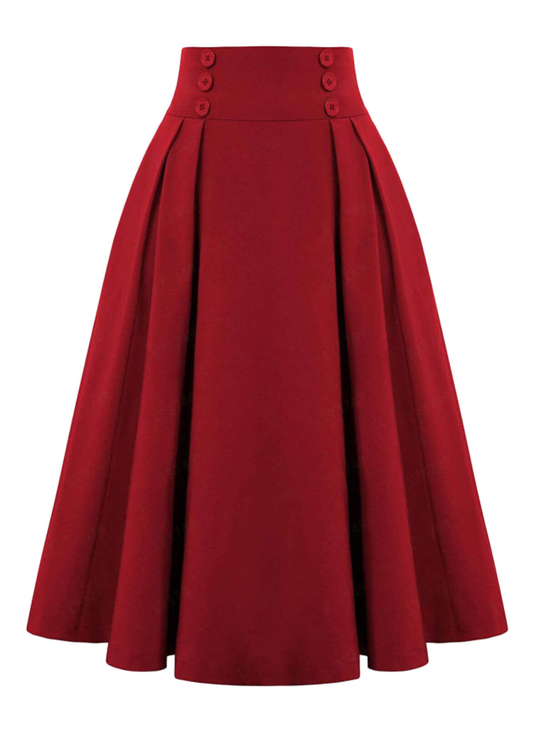 1940s Solid High-Waist Pleated Skirt: timeless style reimagined