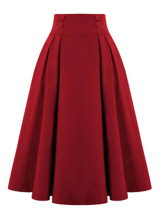 1940s Solid High-Waist Pleated Skirt: timeless style reimagined