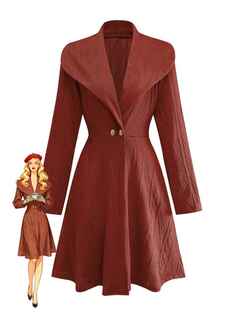 1940s Solid Knitted Big V-Neck Button Dress - vintage dress, retro fashion