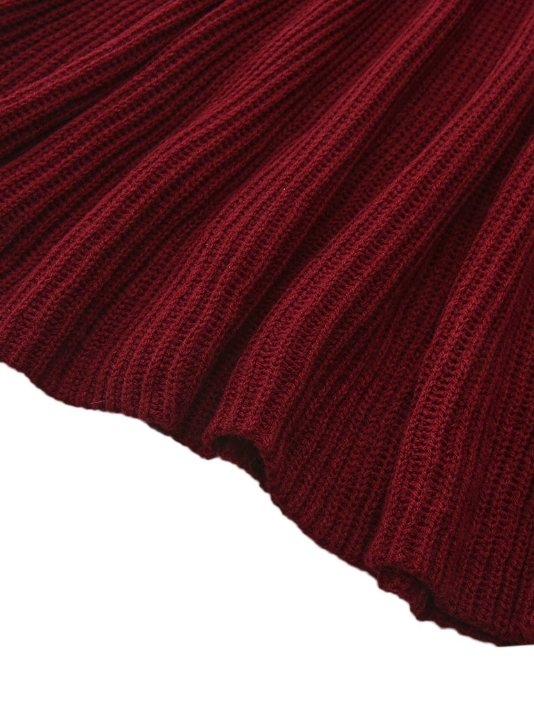 1940s Solid Knitted Lantern Sleeve Sweater Dress - vintage dress, retro fashion