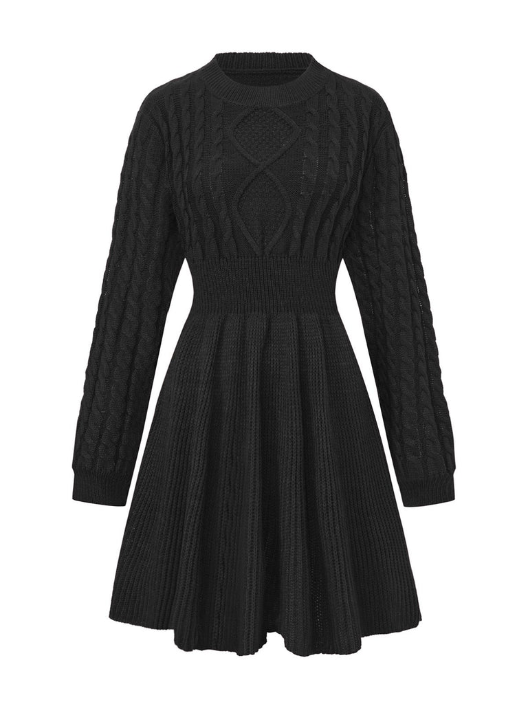 1940s Solid Knitted Lantern Sleeve Sweater Dress - vintage dress, retro fashion