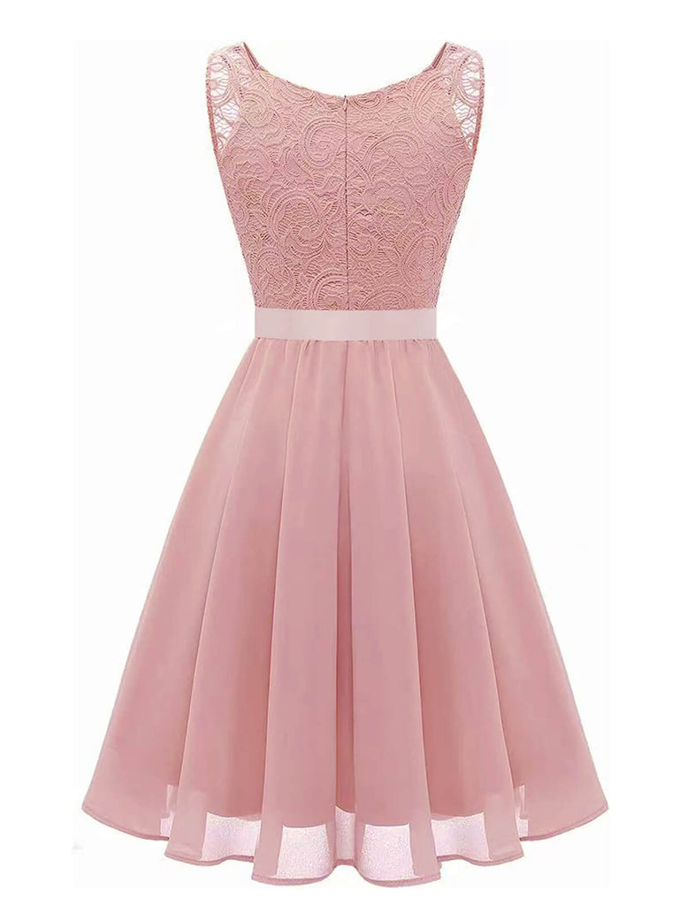 She slips into this 1940s Solid Lace Chiffon Patchwork Dress and suddenly it's a 1940s daydream