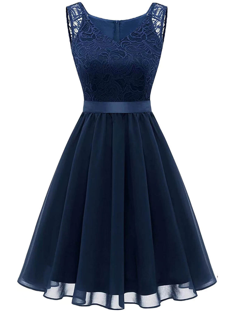 sachin and babi light blue dress 1940s Solid Lace Chiffon Patchwork Dress