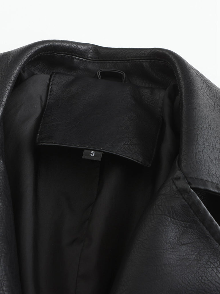 1940s Solid Lapel Leather Trench Coat - vintage fashion, retro style