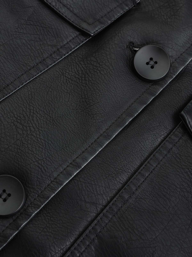 1940s Solid Lapel Leather Trench Coat - vintage fashion, retro style