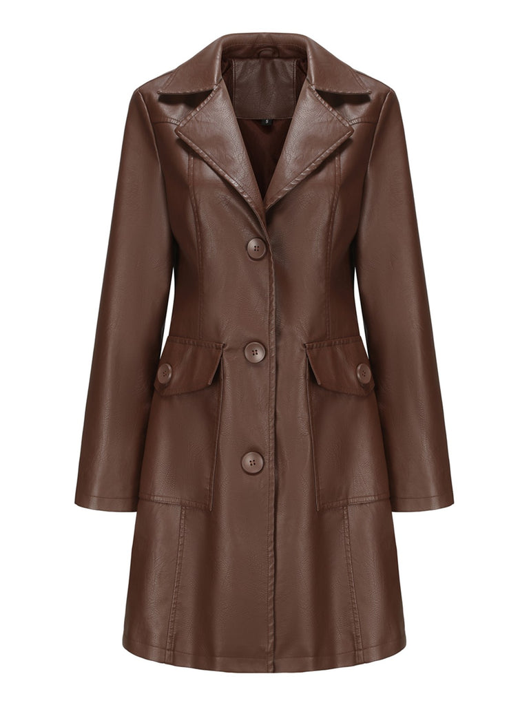 1940s Solid Lapel Leather Trench Coat - vintage fashion, retro style