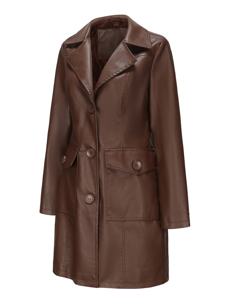 1940s Solid Lapel Leather Trench Coat - vintage fashion, retro style
