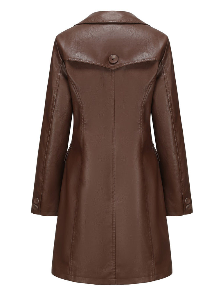 1940s Solid Lapel Leather Trench Coat - vintage fashion, retro style