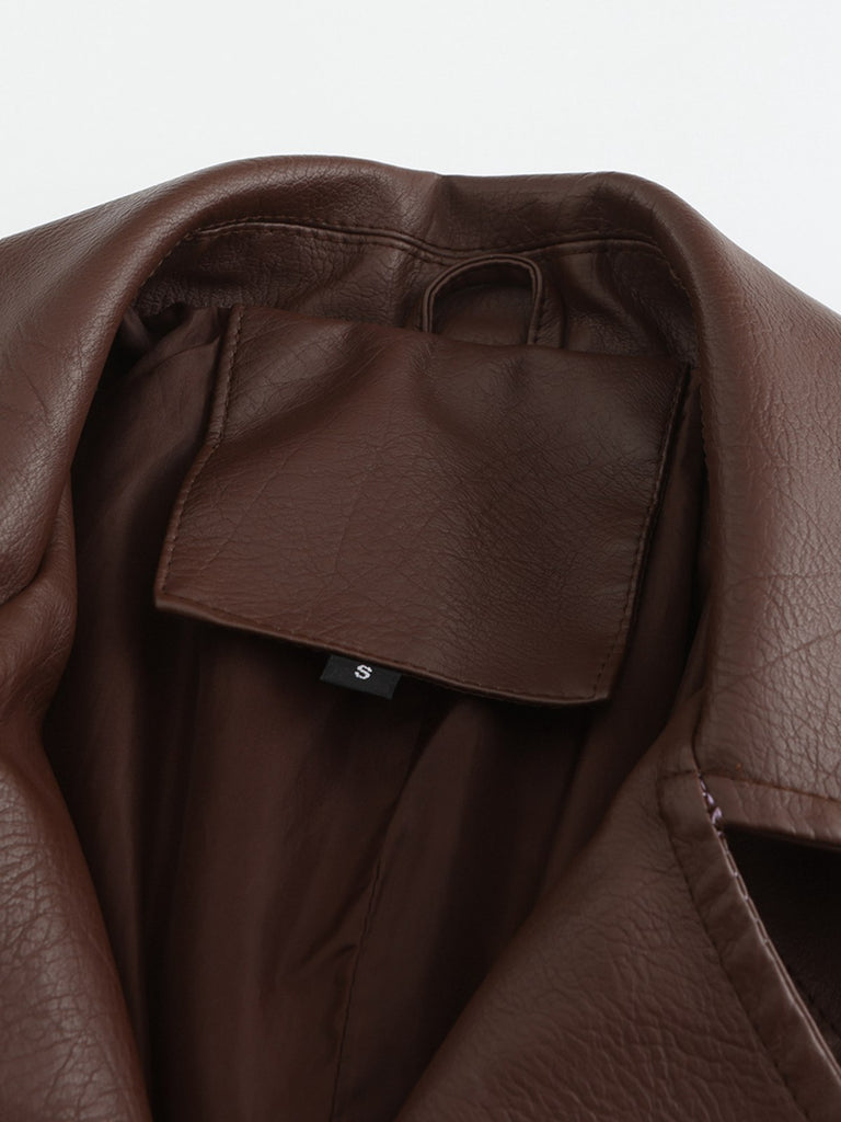 1940s Solid Lapel Leather Trench Coat - vintage fashion, retro style