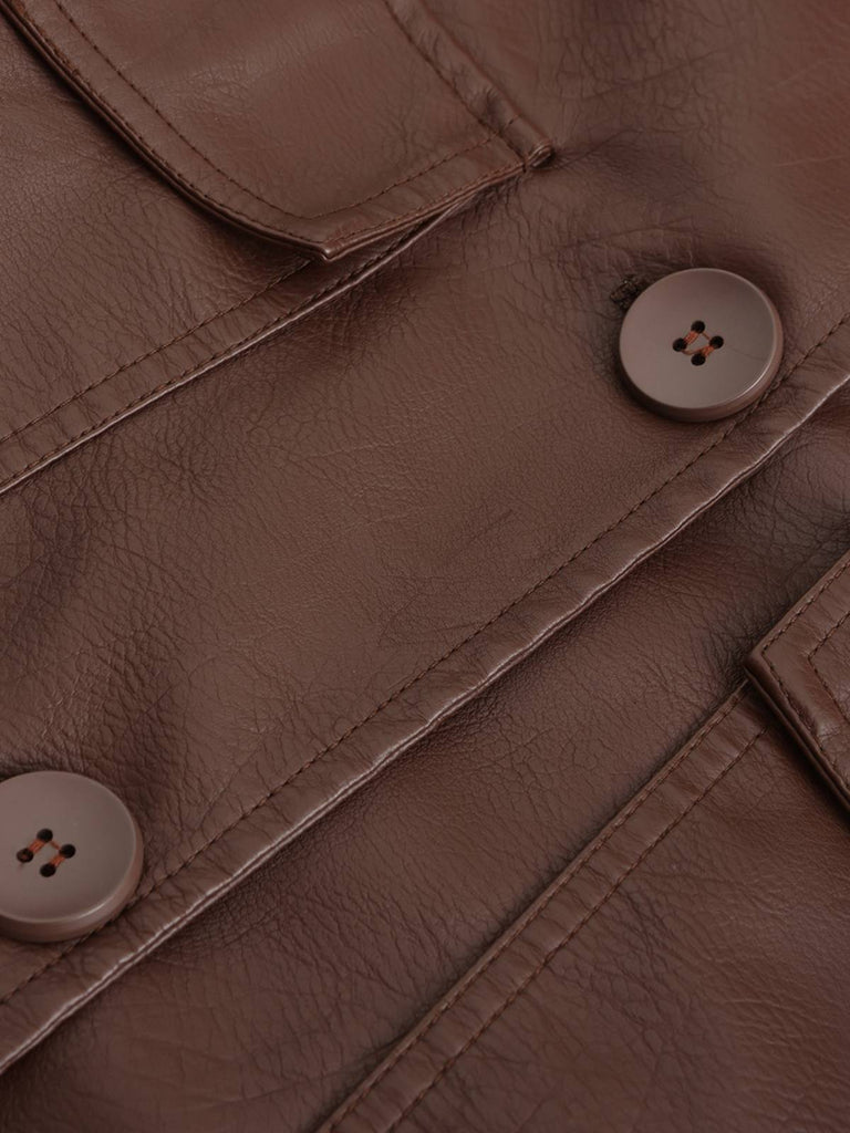 1940s Solid Lapel Leather Trench Coat - vintage fashion, retro style