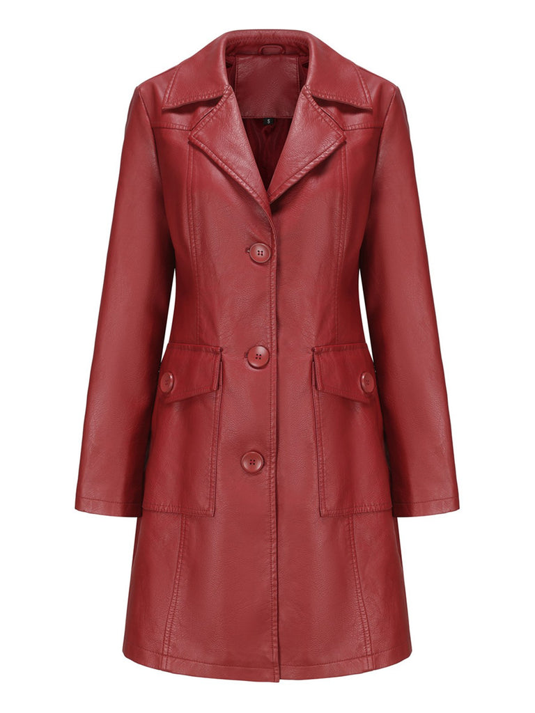 1940s Solid Lapel Leather Trench Coat - vintage fashion, retro style