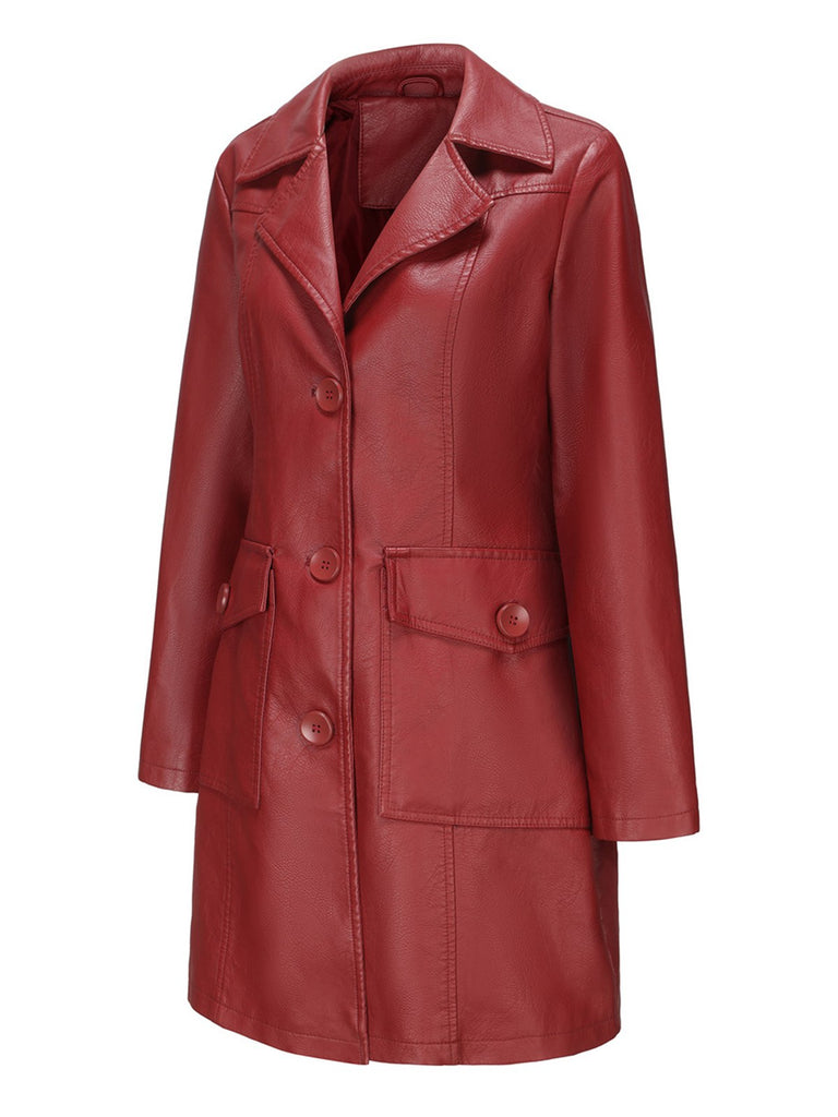 1940s Solid Lapel Leather Trench Coat - vintage fashion, retro style