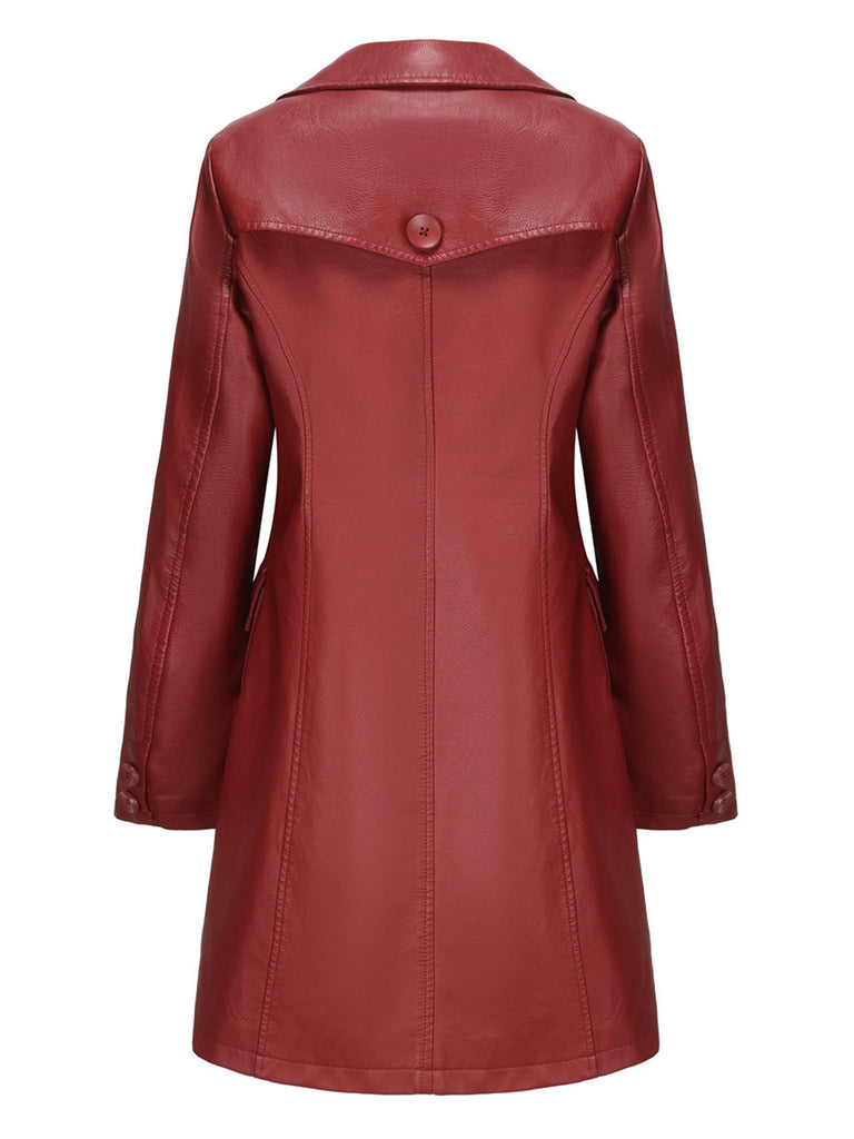 1940s Solid Lapel Leather Trench Coat - vintage fashion, retro style