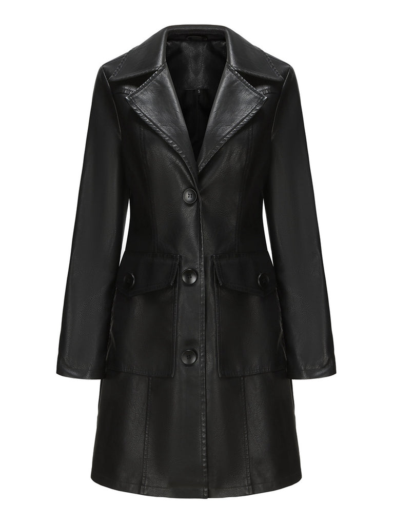 1940s Solid Lapel Leather Trench Coat - vintage fashion, retro style