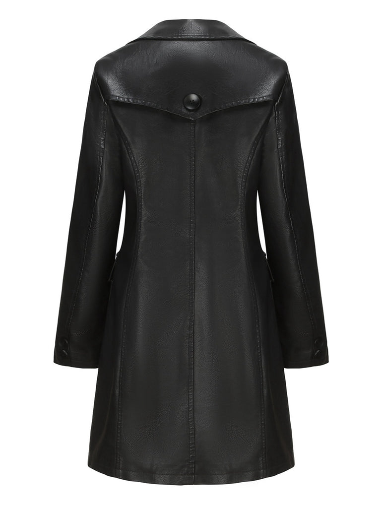1940s Solid Lapel Leather Trench Coat - vintage fashion, retro style