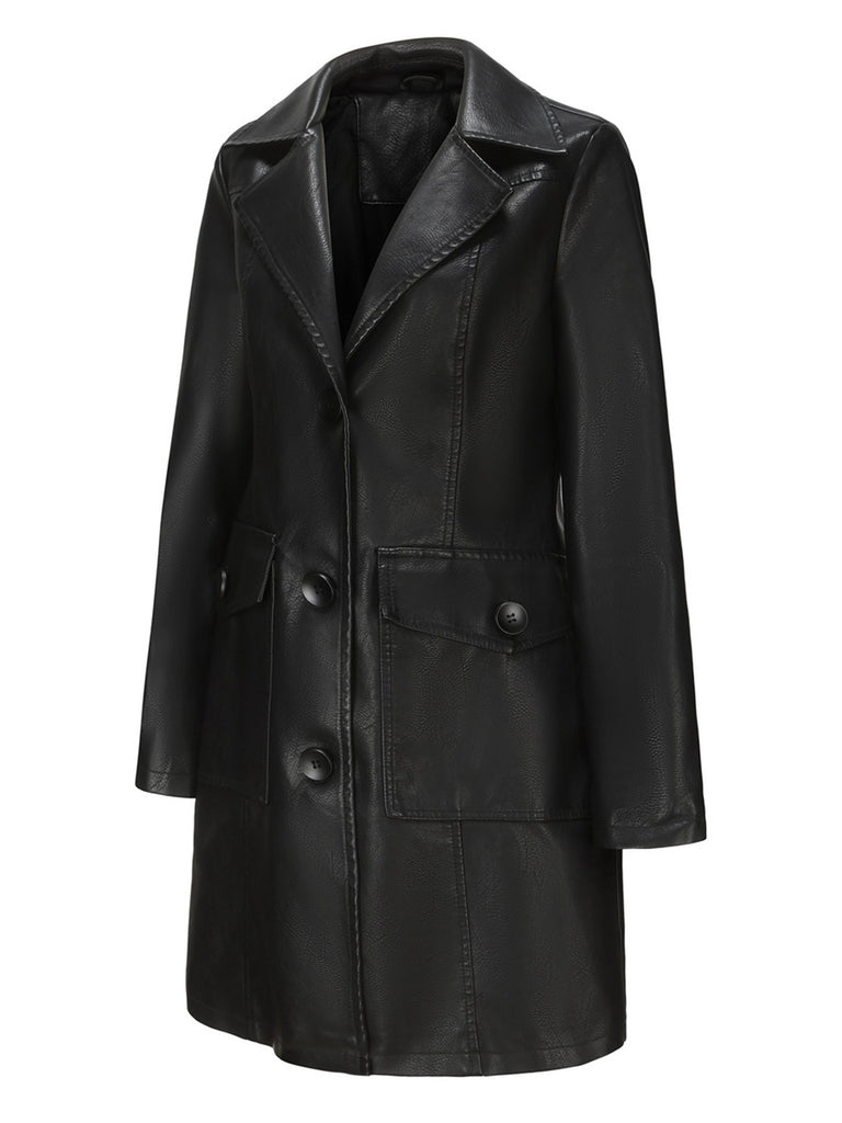 1940s Solid Lapel Leather Trench Coat - vintage fashion, retro style