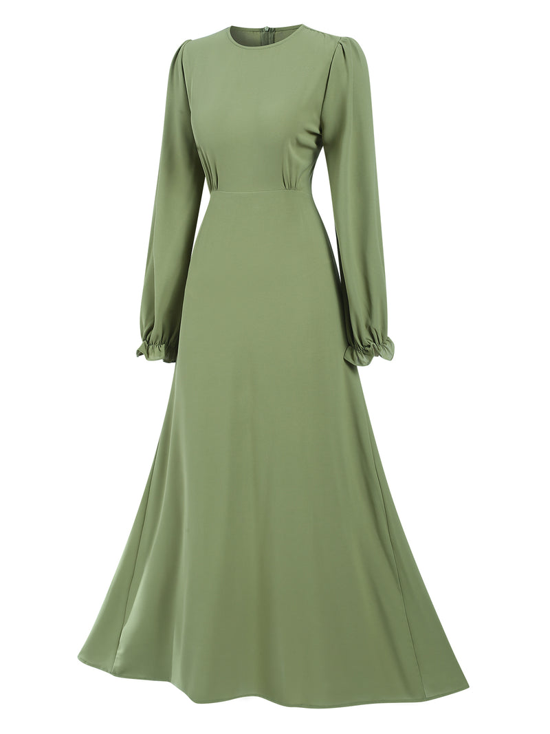 long sleeve aline dress 1940s Solid A-line 15 Caesar Salad Dressing Make a grand entrance Color:DARK TURQUOISE baekil hanbok
