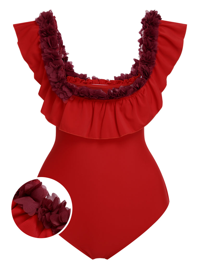 1940s Solid Petal Patchwork One Shoulder Swimsuit: 1940s Riviera elegance, reimagined for her
