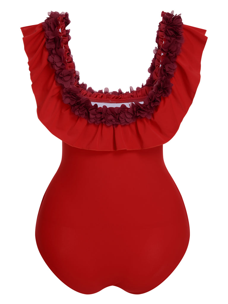 1940s Solid Petal Patchwork One Shoulder Swimsuit — because 1940s glamour never goes out of style