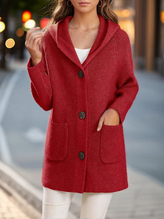 1940s Solid Pockets Knitted Hooded Coat - vintage fashion, retro style