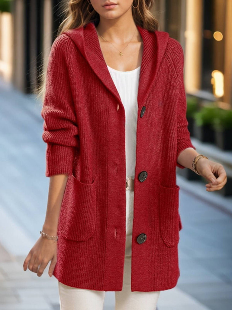 1940s Solid Pockets Knitted Hooded Coat - vintage fashion, retro style