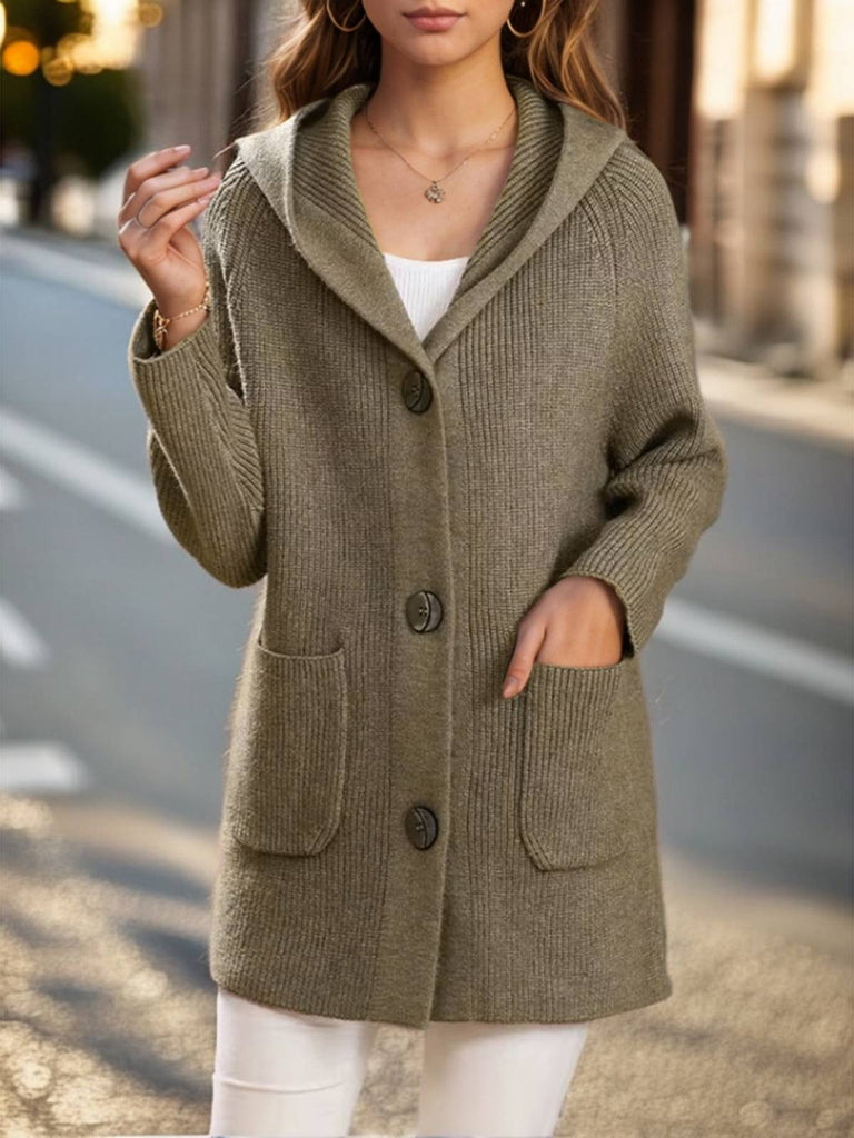 1940s Solid Pockets Knitted Hooded Coat - vintage fashion, retro style