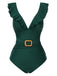 She's wearing 1940s Solid Ruffle Collar Lace-Up Swimsuit and the whole beach remembers the 1940s