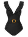 1940s Solid Ruffle Collar Lace-Up Swimsuit — 1940s poolside glamour meets sun-drenched confidence