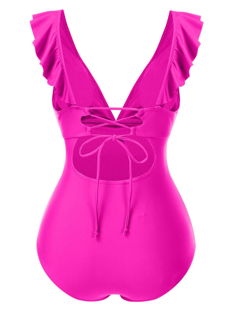 1940s Solid Ruffle Collar LaceUp | 1940s | vintage swimsuit, retro beachwear