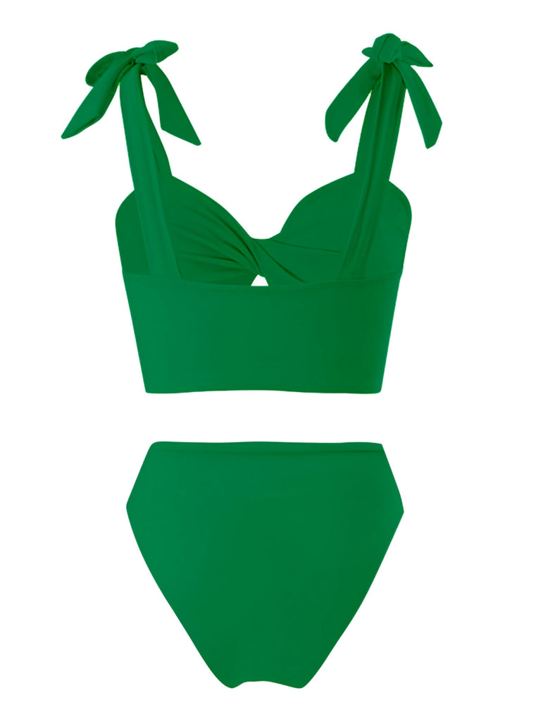 1940s Solid Shoulder Tie Hollow Swimsuit & Cove-Up — 1940s poolside glamour meets sun-drenched confidence
