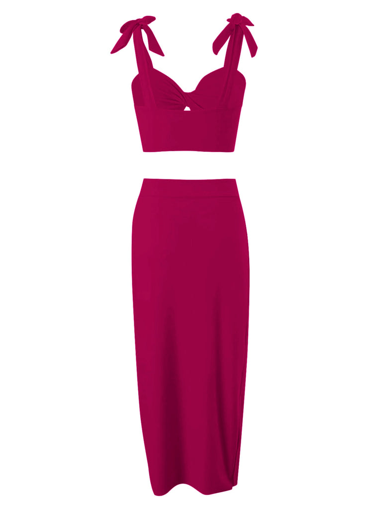 This 1940s Solid Shoulder Tie Hollow Swimsuit & Cove-Up carries 1940s vacation dreams in every stitch