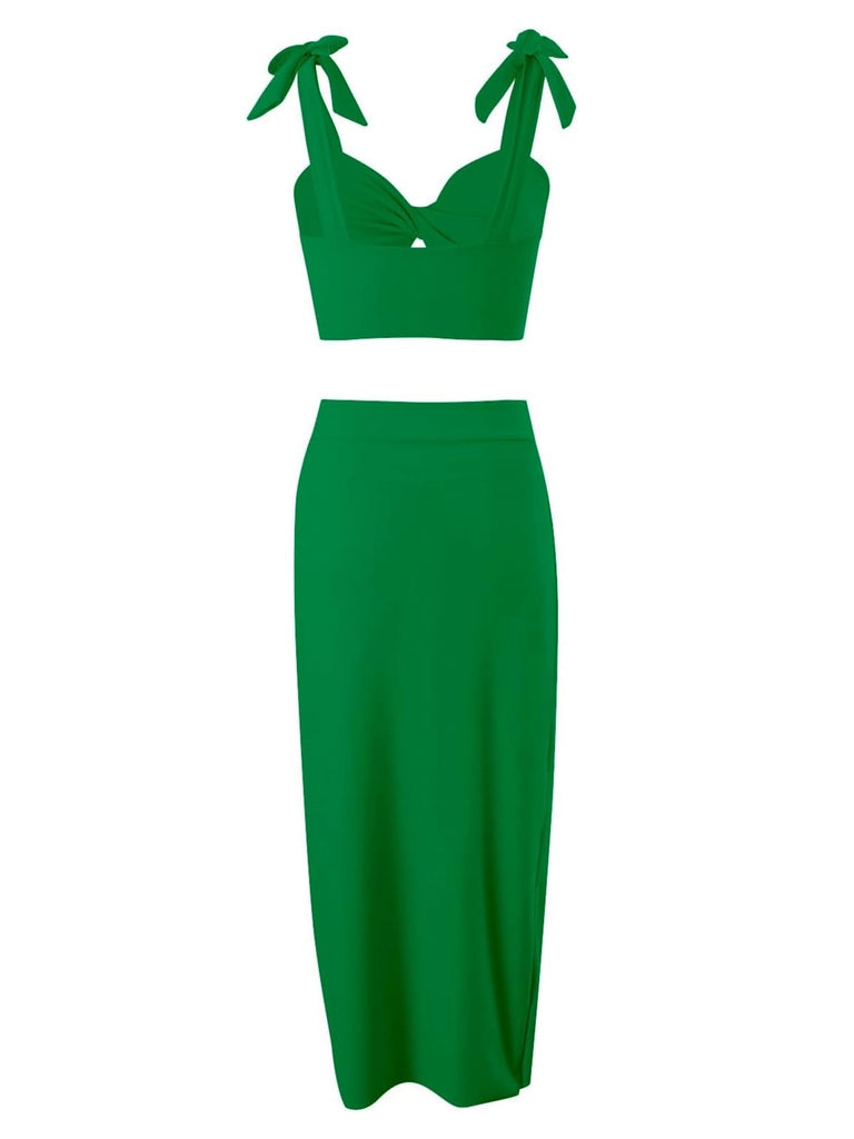 1940s Solid Shoulder Tie Hollow Swimsuit & Cove-Up: 1940s Riviera elegance, reimagined for her