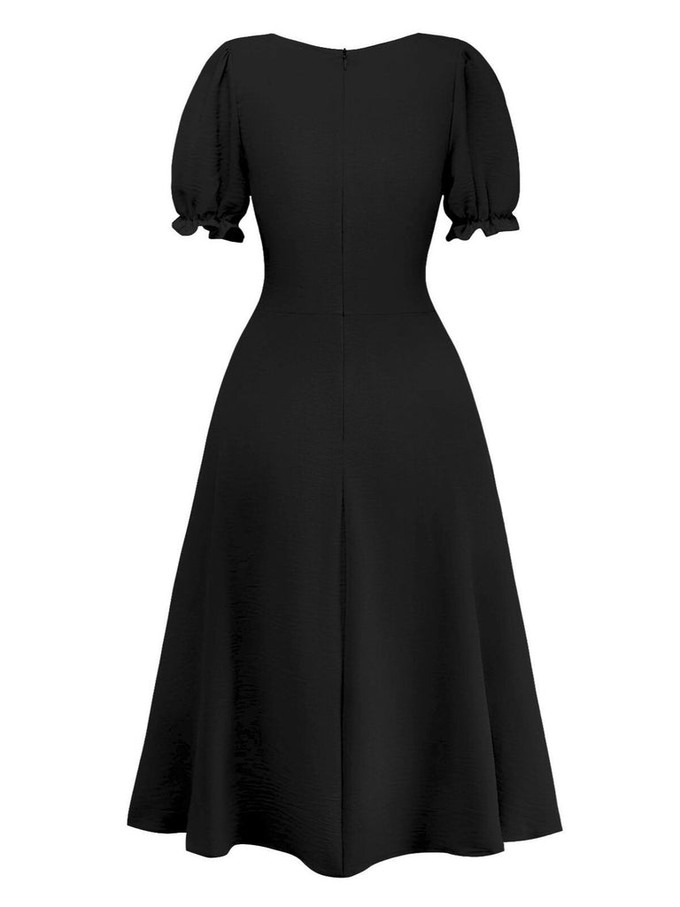 1940s Solid Single-Breasted Empire Waist Dress - vintage dress, retro fashion